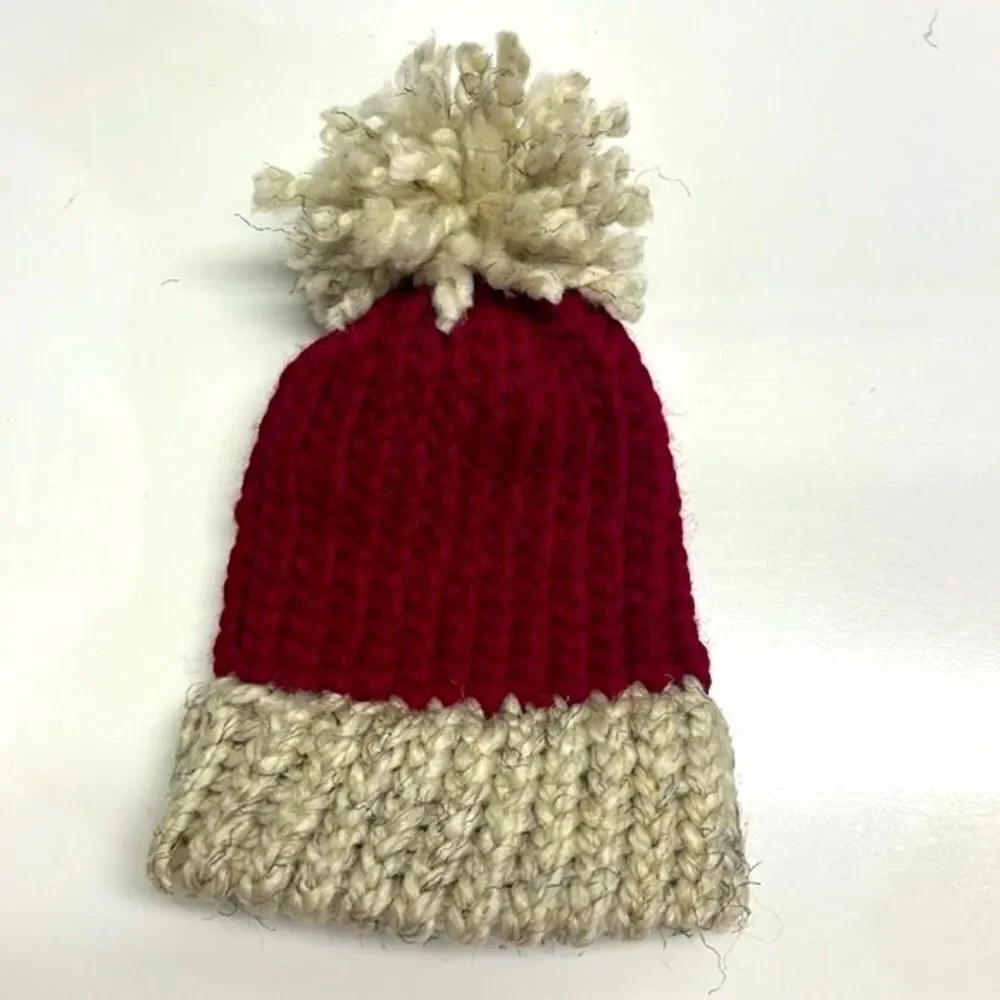 Homemade Wool and Acrylic Knitted Cranberry and Wheat Winter Hat- Infant/XSmall